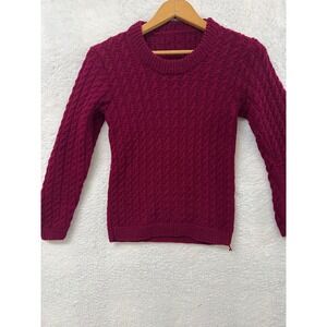 Hand Knit Textured Sweater Burgundy Long Sleeve Crew Neck Pullover Women's M